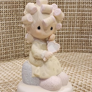 Vintage Precious Moments Porcelain Figurine “Smile, God Loves You&quot; (Girl with Curlers) (Retired Figurine)