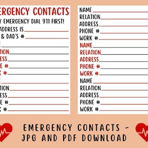 Emergency Contact Printable