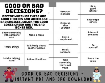 Good or Bad Decisions ~ Printable Activity