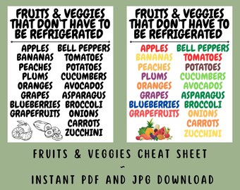 Folha de dicas sobre frutas e vegetais