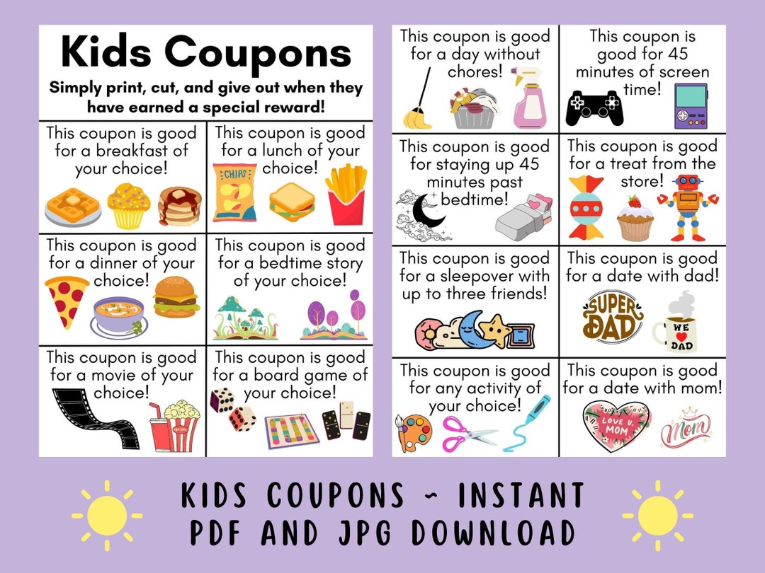 Printable Kids Coupons Etsy Canada