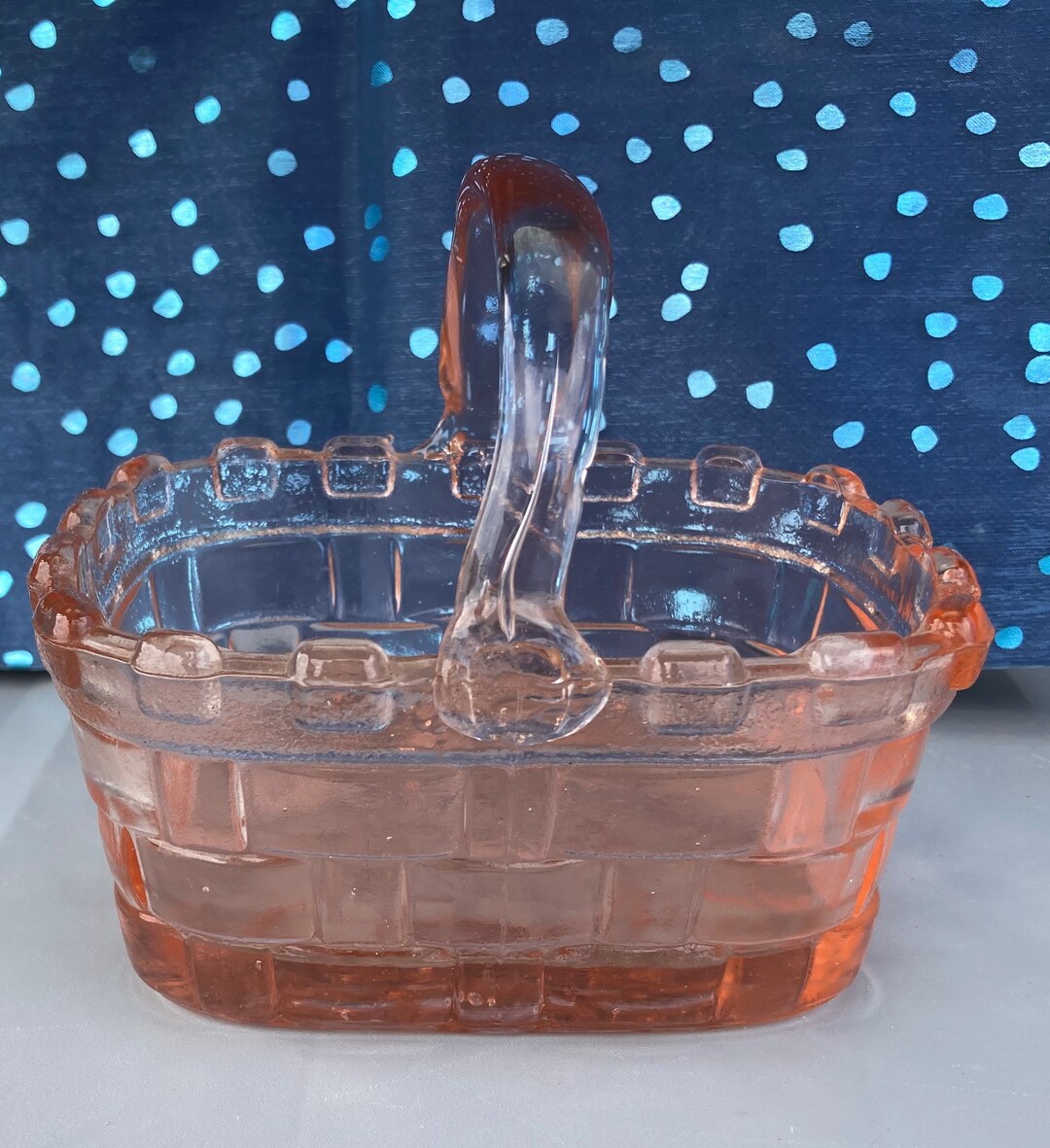 Pink Depression Glass Basket Etsy