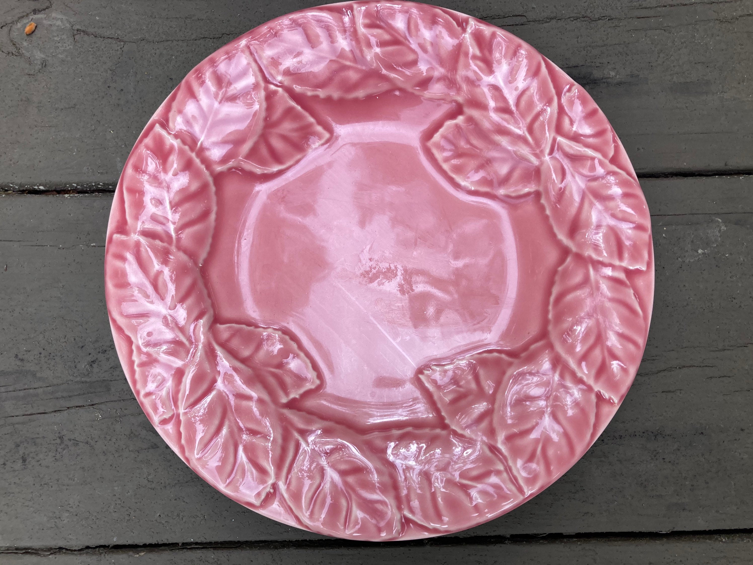 Bordallo Pinheiro pink salad plate with leaves Etsy