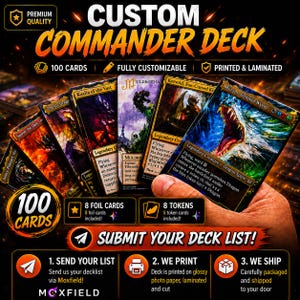 Custom MTG Commander Deck | 100 Proxy Cards + 8 Foils + 8 Tokens | Printed & Laminated