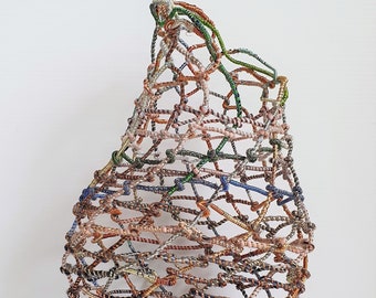 Woven Wire Basket - coiled copper wire and mixed yarns
