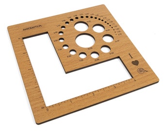 Knitting needle gauge and swatch ruler, multipurpose knitting tool
