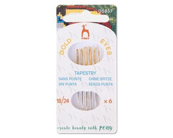 Pony Embroidery Needles - sizes 18-24 - 6 pieces - cross stitch needles, blunt tapestry needles, no point