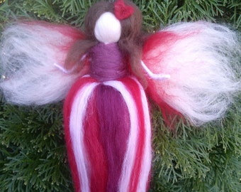 Valentine's Day Fairy, needled felted fairy, waldorf wool fairy, needle felt fairy, Valentines Day decoration, needle felt love fairy