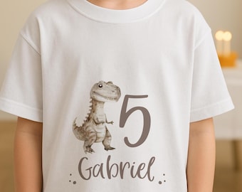 Dinosaur iron-on transfer for birthdays - T-shirt - Choose your color, date and name - Dinosaurs - Personalized for T-shirts, sweaters, hoodies