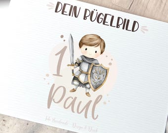 Iron-on transfer of a little knight - year/birthday with name - boho style - personalized with year and name - ironable