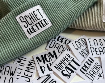 Hipster Label - Schriftzüge 100% Recyceltes Polyester Weiß - Aufnäher / Patch /  Label zum annähen / aufnähen - DIY - Individuelles Design