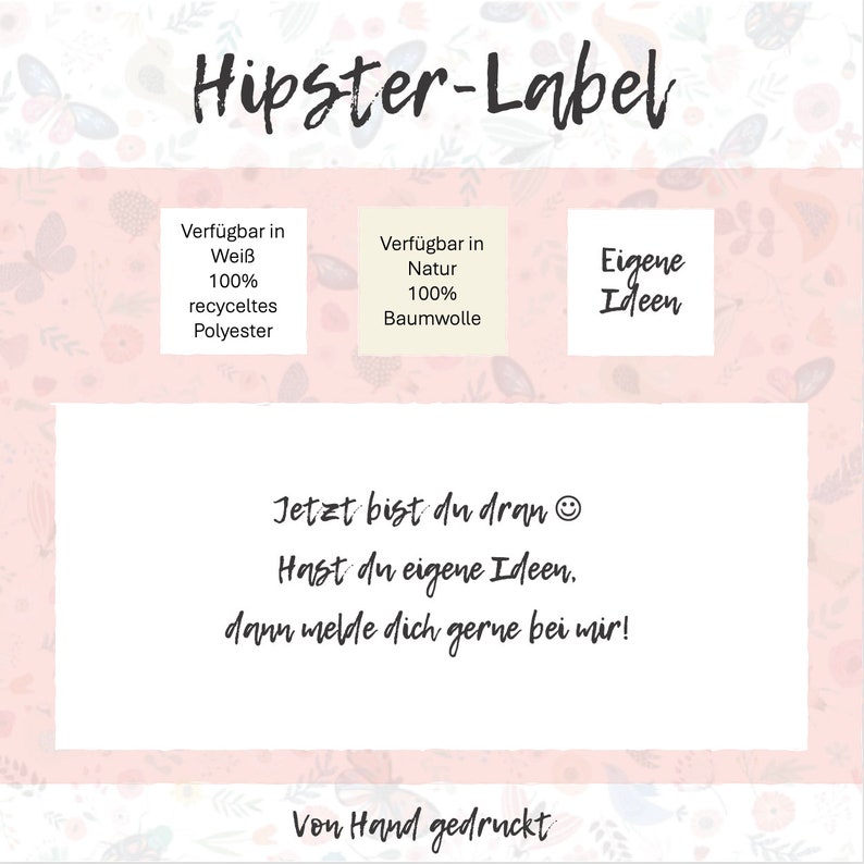 Hipster Label Schriftzüge Individualisiere deine Nähprojekte 100% Recyceltes Polyester Weiß Bild 7