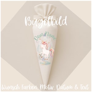 Transfert thermocollant pour cornets scolaires Licorne Dansante - Date et Nom - Style Boho - Personnalisé pour cornets scolaires et cornets frères et sœurs