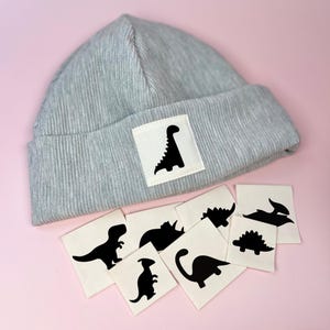 Hipster Label - DINOS - 100% Baumwolle in Creme - Aufnäher / Patch /  Label zum annähen / aufnähen - DIY - Individuelles Design