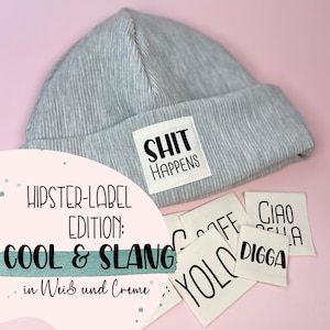 Etiqueta Hipster - SLANG 100% Poliéster Reciclado Branco - Patch / Etiqueta Costurável - Faça Você Mesmo - Design Personalizado