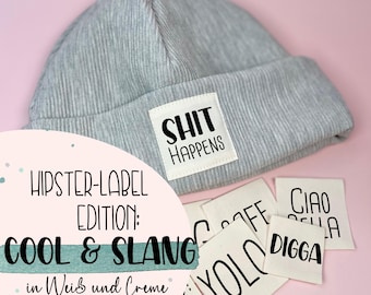 Hipster Label - SLANG 100% Recyceltes Polyester Weiß - Aufnäher / Patch /  Label zum annähen / aufnähen - DIY - Individuelles Design