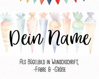 Iron-on transfer with personalized name - Choose your color, font and size - DIY - Personalized for school cones, bags, t-shirts, sweaters...