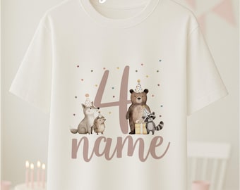Iron-on transfer for birthdays - T-shirt - Choose your color, date and name - Woodland animals style - Personalized for T-shirts, sweaters, hoodies