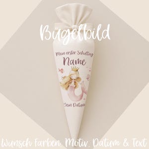 Transfert thermocollant pour cornets scolaires Sirène - Date, nom et couleur - Style bohème - Personnalisé pour cornets scolaires et cornets frères et sœurs
