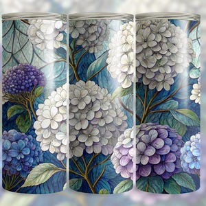 Hydrangea Tumbler Wrap, Floral 20oz Skinny Tumbler PNG, Blue Purple Flower Sublimation Designs, Flower Tumbler Design