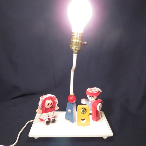 Nursery Table Lamp Raggedy Ann and Andy A Apple B Bee C Candy Cane Night Light