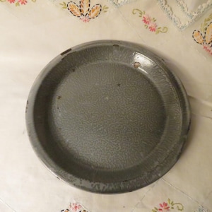 Vintage Gray Enamelware  10 inch Pie Pan