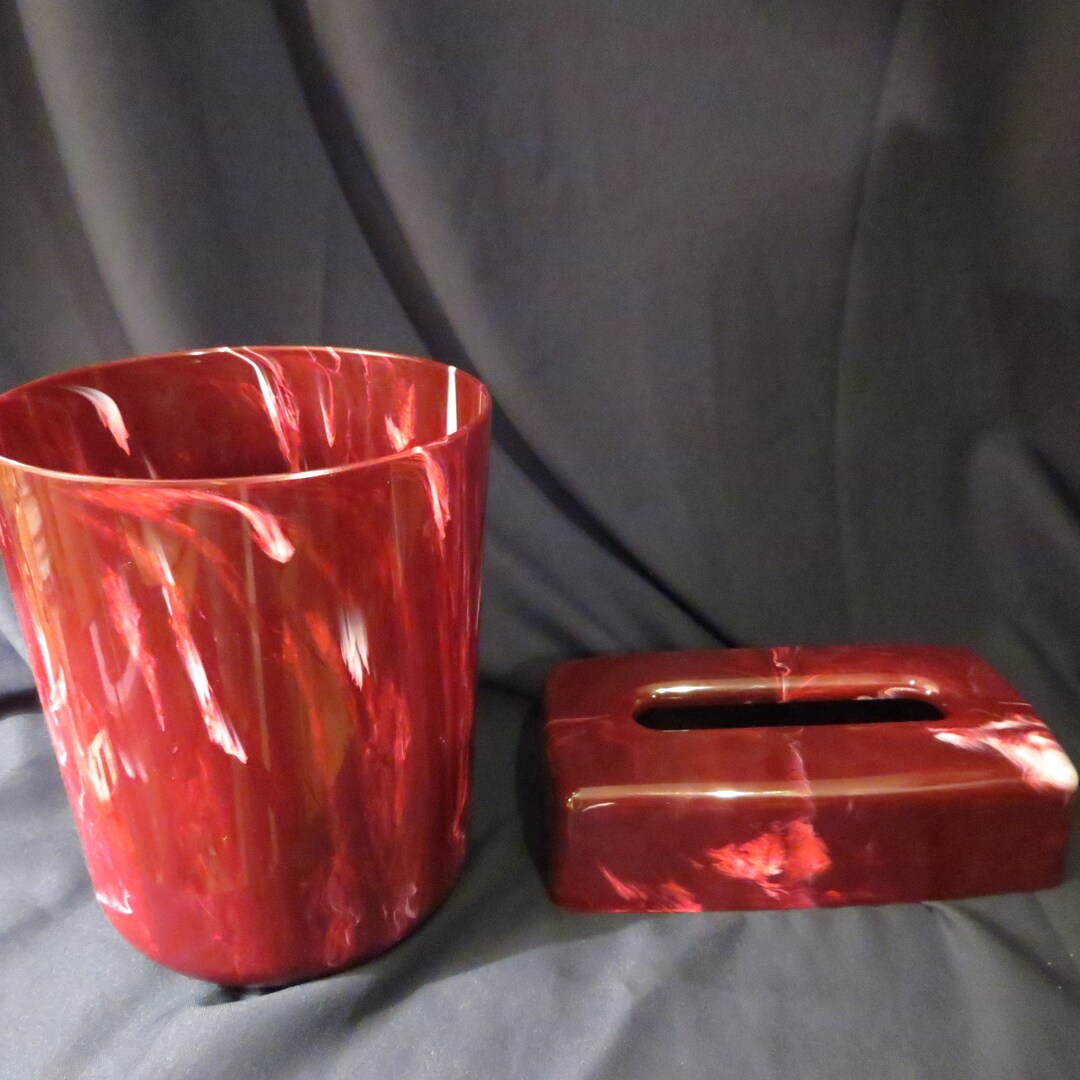 Purple Plastic Waste Basket and Matching Tissue Box With Marbleized Design Etsy