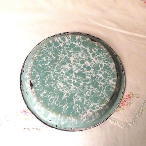 Vintage Blue Green Swirl Enamelware Pie Plate