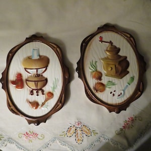 Set of 2 Lefton mid-century ceramic kitchen wall plaques