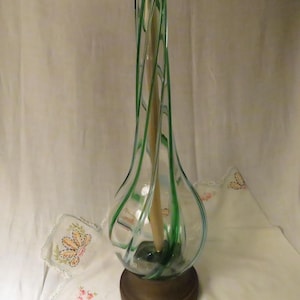 Mid-century modern Murano style Glass table lamp Green and Clear