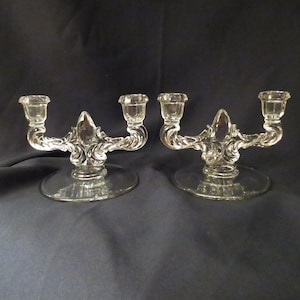 Candle stick holders Set of 2 Janice Clear by New Martinsville 2 light candle stick holders