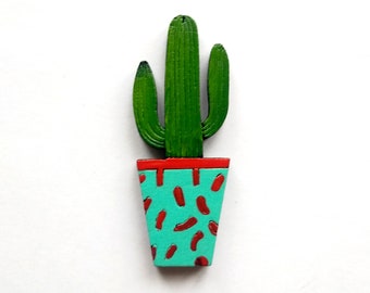 broche de cactus en bois, peinte à la main