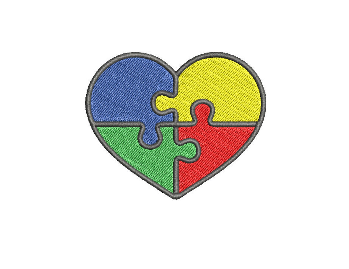 Autism Heart puzzle Piece Awareness Embroidery File Instant | Etsy