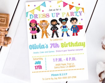 Editable Dress Up Costume Birthday Party Invitation Instant Template Download Kids Costume Party, Dress Up Birthday Party