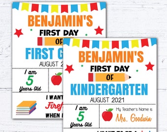 First Day of School Poster Sign, Back To School, Editable, Printable School Sign, Preschool, Kindergarten, First Grade, Chalkboard Poster