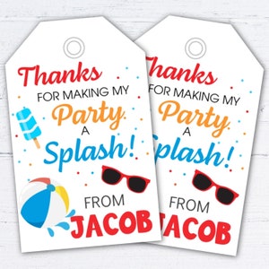 Pool Party Thank You Gift Tags, Instant Template Download, Kids Swimming Birthday, Splash Swim Party Favor Tags