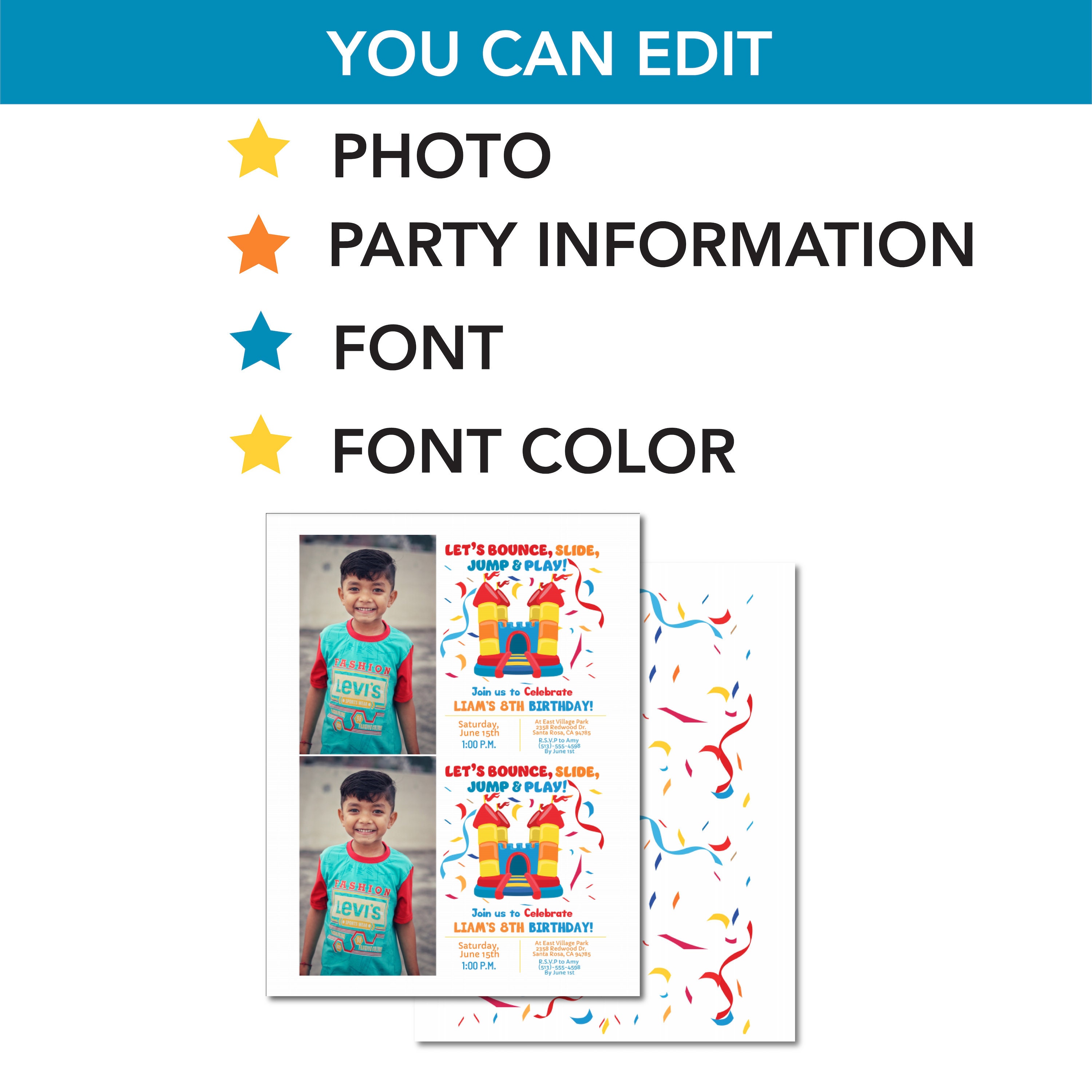 Editable Printable Bounce House Party Invitation With Photo Instant