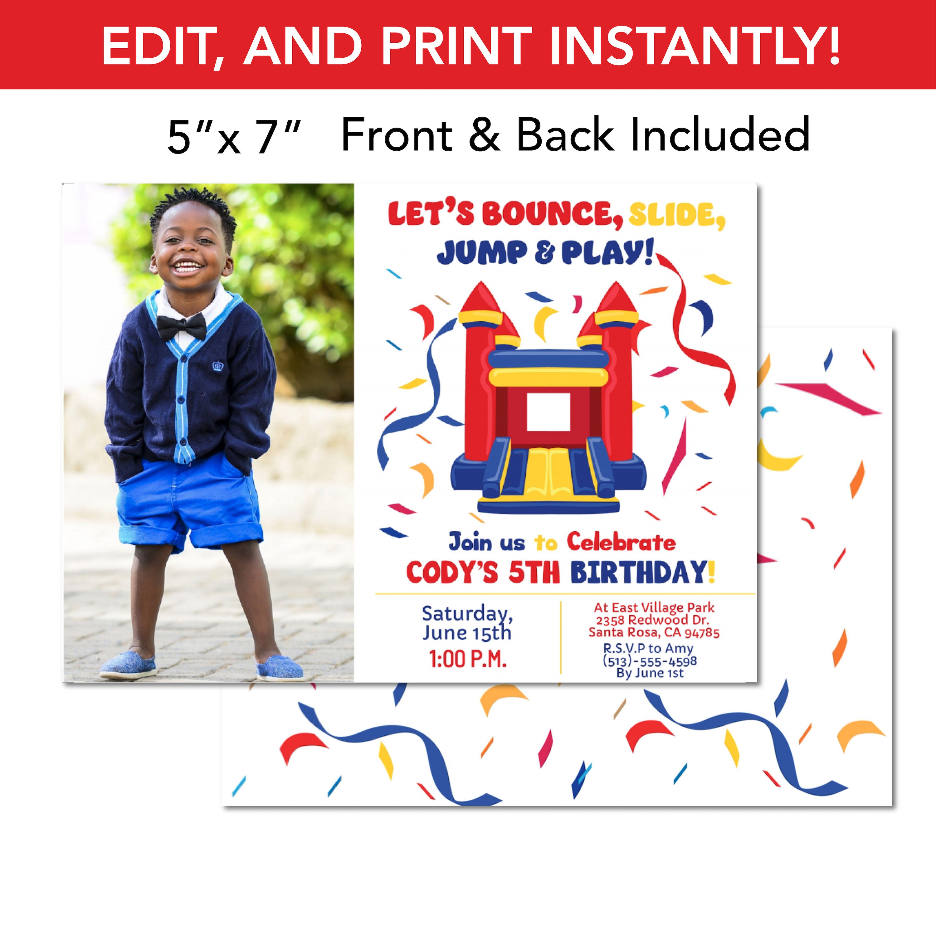 Editable, Printable Bounce House Party Invitation With Photo, Instant ...