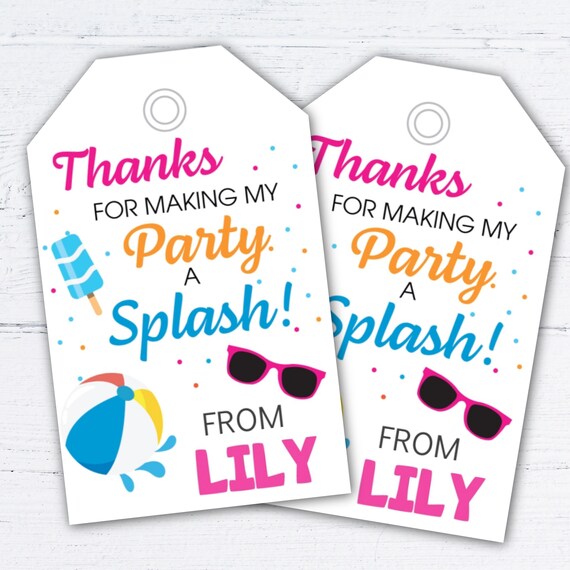 Pool Party Thank You Gift Tags Instant Template Download - Etsy