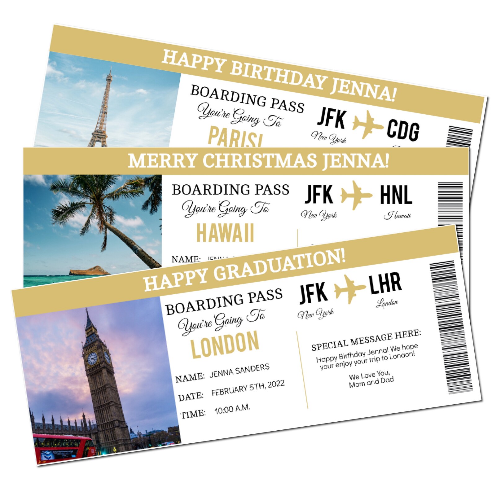 Editable Boarding Pass Gold, Surprise Trip Ticket Instant Template ...
