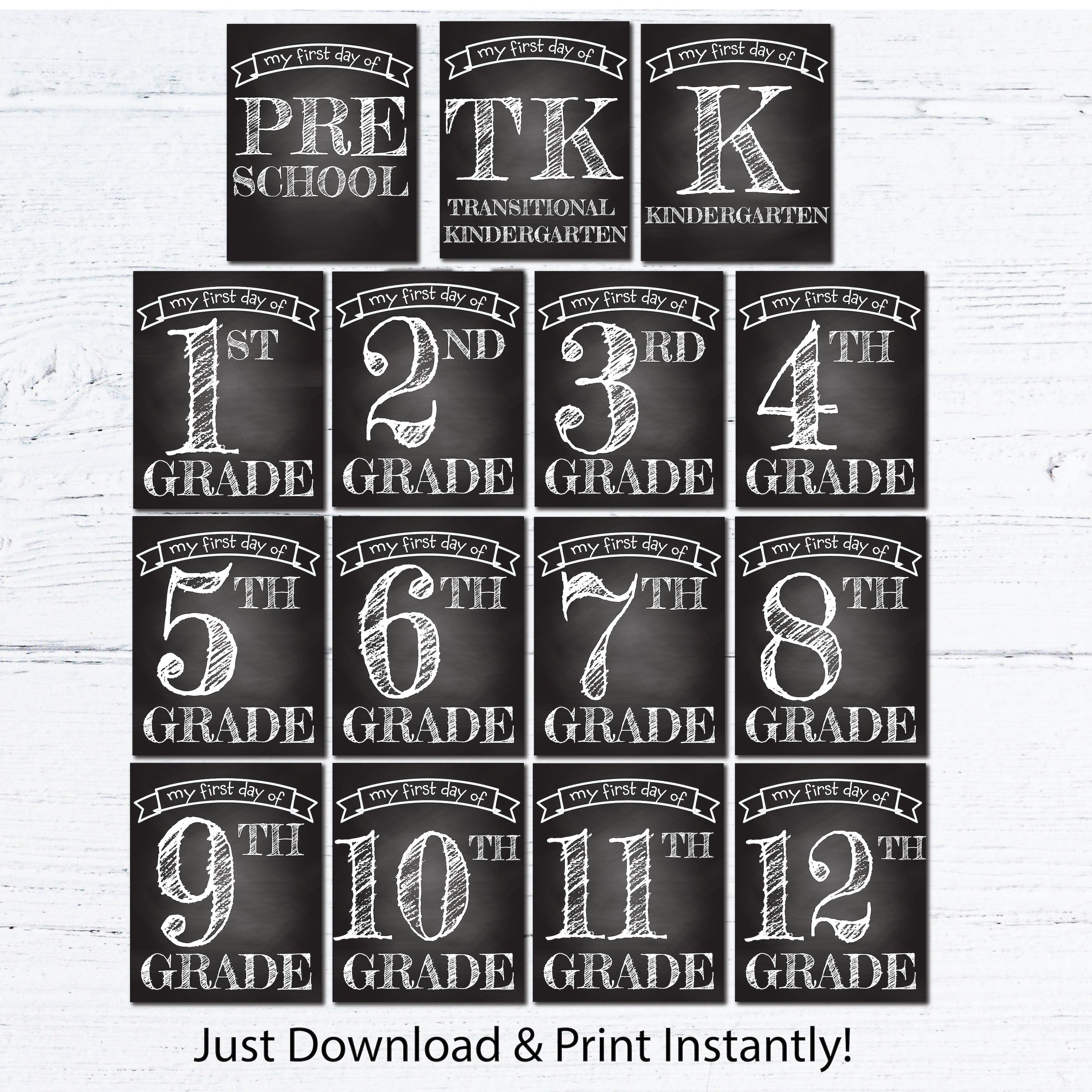 Printable First Day of School Chalkboard Sign, All Grades 8x10, Back to