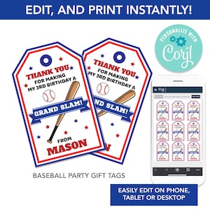 Bearbeitbare Baseball Geburtstagsfeier Geschenk Tags Sofortige Vorlage Download Kinder Sport Party Feier Favor Tag