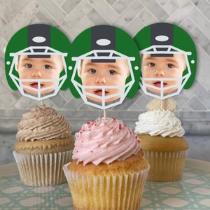 Custom Football Helmet Face Cupcake Topper, Football Birthday Party Cupcake Topper, Football Party Decoration, Editable Name, Face, Print