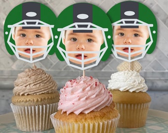 Custom Football Helmet Face Cupcake Topper, Football Birthday Party Cupcake Topper, Football Party Decoration, Editable Name, Face, Print