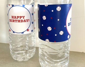 Editable Baseball Birthday Party Water Bottle Wrappers Instant Template Download, Kids Sports Party Drink Label