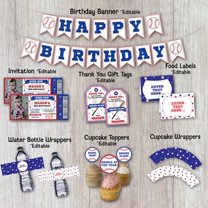 Baseball Birthday Party Decoration Package, Party Kit, Instant Download, Editable, Printable, Kids Celebration, Invitation