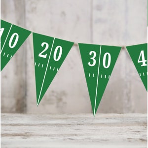 Bewerkbare banner voetbalverjaardag, banner voetbalfeest vlag, instant sjabloon downloaden, bewerkbare letters, voetbalnummer en lettervlaggen