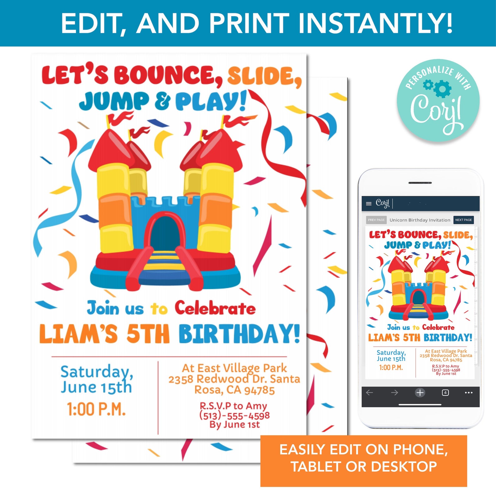Editable, Printable Bounce House Party Invitation Instant Template ...