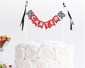 Editable, Printable Race Car Birthday Cake Topper Download, Racing Party Cake Decoration, Racing Checkered Flag Banner, Edit Name, Color