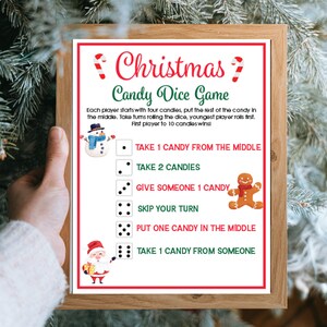 Printable Christmas Candy Dice Game, Family Game, Holiday Party Game, Roll the dice, Candy Dice, Christmas Game for Kids